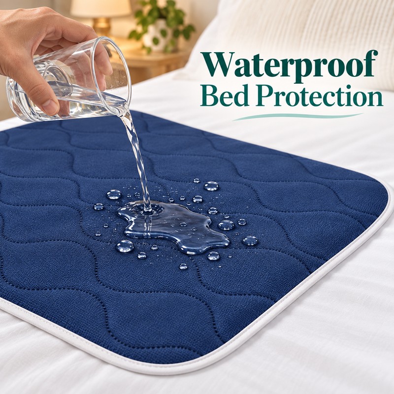 Washable Waterproof Incontinence Bed Pad with Absorbent Layers and Non-Slip