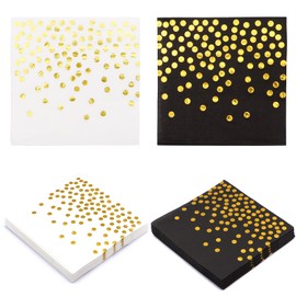 VEGCOO Papierservietten, 40 Stück, Geburtstag, Einweg-Papier, gepunktet, für Geburtstagsfeier, Tischdekoration (Schwarz/Weiß)