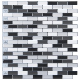 Art3d Peel and Stick Wall Tile for Kitchen/Bathroom Backsplash, 12"x12", Black-White (6 Pack)