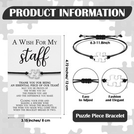 Huquary Staff Employee Appreciation Gifts Team Puzzle Piece Bracelet Bulk with Thank You Postcard A Wish for My Staff Inspirational Favors Ideal for Teachers, Coworkers, Students (150 Sets)