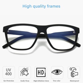ANRRI Blue Light Blocking Glasses for Computer Rectangle TR90 frame Anti Eyestrain UV400 Clear Lens Black Frame Grey Temple