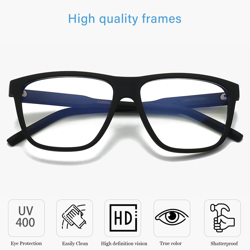 ANRRI Blue Light Blocking Glasses for Computer Rectangle TR90 frame