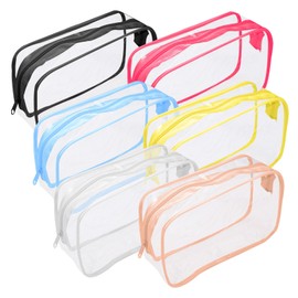 Pack of 6 Transparent PVC Waterproof Cosmetic Bag Transparent Toiletry Bag Aeroplane Leak-Proof Aeroplane Bag Liquids Makeup Bag with Zip for Travel, Holiday, Family, transparent, Modern