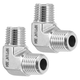 PATIKIL 90 Degree Barstock Street Elbow 1/4" NPT Male, 2 Pcs 304 Stainless Steel Forged Pipe Fitting for Air Fuel Oil Water Pipe Hose, Silver