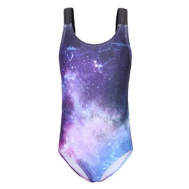 Aisyee Big Girls One Piece Bathing Suit Off Shoulder Swimsuits Kids Hawaiian Floral Swimwear Nebula Space Size 16/7-16 Years
