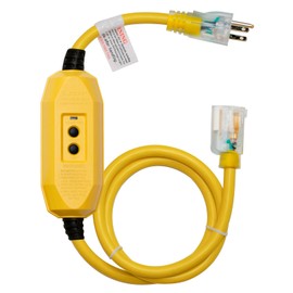 ELEGRP 15 Amp Auto Reset Inline GFCI Extension Cord 3ft 12/3 SJTW Heavy Duty Yellow Cable 3 Wires 3 Prongs Grounded Plug with 3 Electrical Power Outlets with LED Lighted, UL Listed