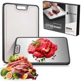 EDGEGRAIN Titanium Coated Stainless Steel Cutting Board, Professional Double-Sided Chopping Board with Wheat Straw PP, Food Grade