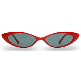 ShadyVEU Slim Small Cateye 90's Hype Fashion Mod Narrow Oval Pointy Clout Thin Sunglasses (Solid Red Frame w/Black lens)