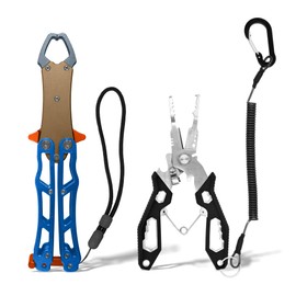 UEDGER Fishing Pliers Fish Gripper Set - Split Ring Pliers Hook Remover Line Cutter with Lanyard, Saltwater Multitool Fishing Gear Set, Fishing Tools Gifts for Men