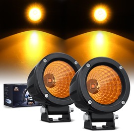 Nilight Amber LED Light Pods 2 PCS 3 Inch Flood Round Offroad Driving Auxiliary Fog Lights Built-in EMC for Motorcycle SUV ATV Truck Boat Tractor Forklift