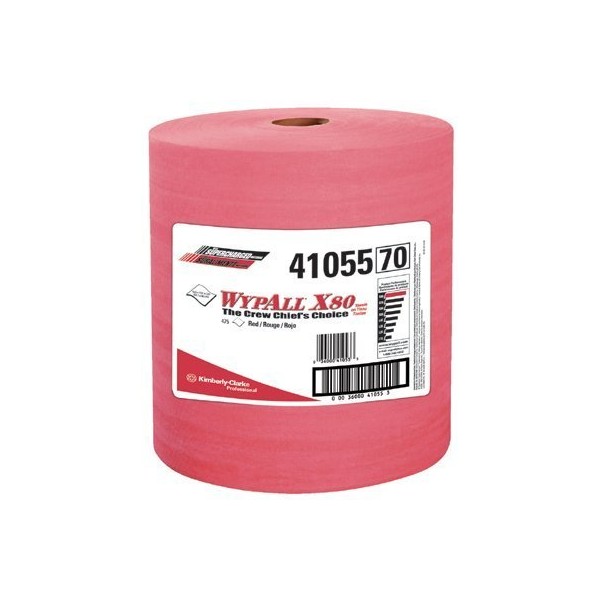 Kimberly-Clark Professional WypAll X80 Towels, Jumbo Roll, Red Hot, 475