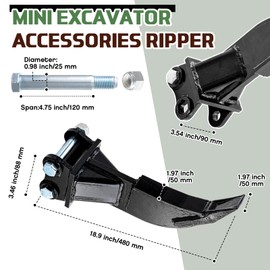 Datanly Mini Excavator Accessories Ripper Wide Backhoe Scarifier Mini Excavator Attachments Single Hook Ripper Teeth for 1 to 1.5 Tons, 3.54 in Span, 0.98 in Hole Diameter, 3.46 in Center Wheelbase