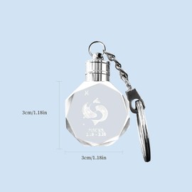 Artmosphere Pisces Zodiac Sign Crystal Round Keychain with Breathing Light LED Color Changing Ram Constellation Engraved Astrology Gift
