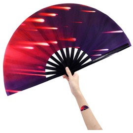 Amajiji Large Folding Hand Rave Fan Popping Fan for Line Dancing Clacking Fans for Boots On The Ground Dance,Party,Decoration,Festival (Meteor Shower)
