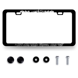 Not All Who Wander are Lost License Plate Frame Mountain License Plate Holder for Front and Rear Car Tags Stainless Steel Black Funny License Plate Frames Car Decoration with Screws 12.2" x 6.2"
