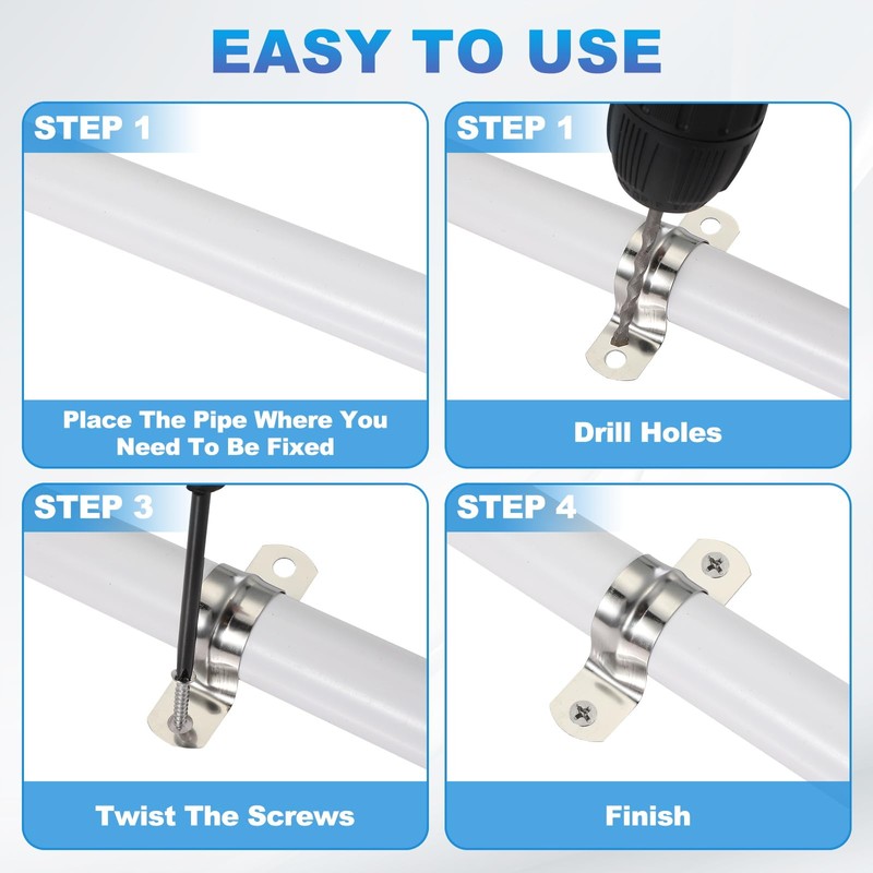 PATIKIL 160mm Rigid Pipe Strap, 5 Pcs 304 Stainless Steel