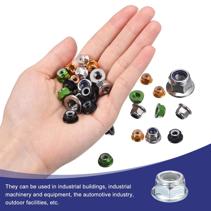 sourcing map 1/4"x20mm Flange Nylon Insert Lock Nuts, 20Pcs Carbon