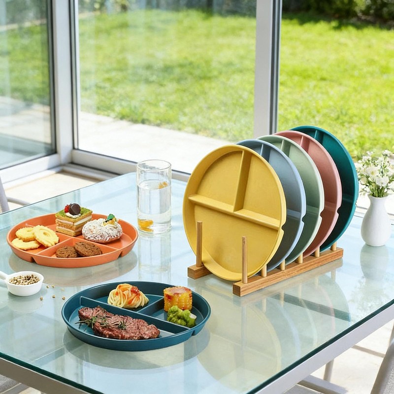 Delphinus 8 Pack 9 Inch Divided Plates For Adults, 3