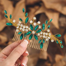 IYOU Crystal Wedding Hair Comb Green Rhinestone Headpiece Bride Bridal Hair Accessories for Women
