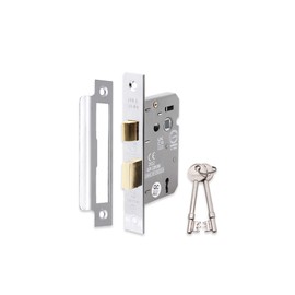 Infinity Decor Fire Rated 3 Lever Mortice Sash Lock CE Approved Key Security Door Latch 63mm for Internal and External Doors (Polished Nickel)