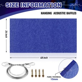 Large Hanging Sound sorb Acoustic Baffles with 4 Steel Cable Ropes, 48" x 24" x 15mm Sound Dampening Panels for Ceiling Noise Reduction for Office, Classroom, Studio Modern Design Blue Acoustic Panels