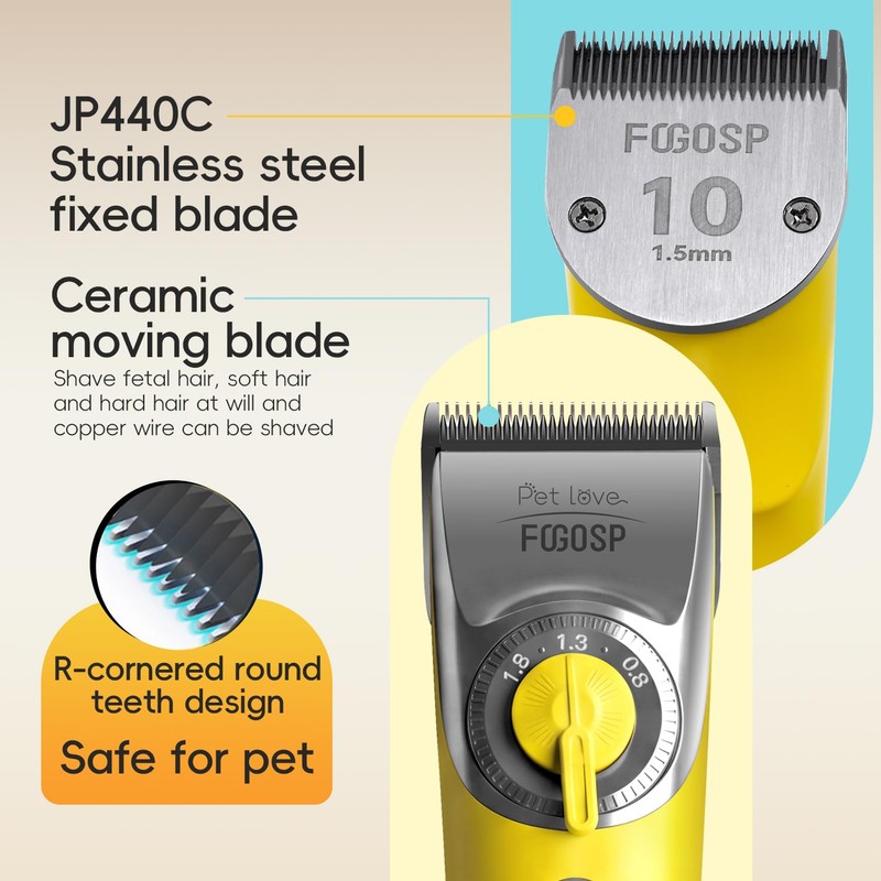 FOGOSP Cordless Dog Grooming Clippers 12H Runtime Replaceable Blade 3-Speed