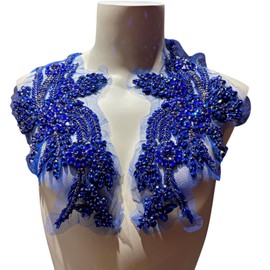 Liveish Handmade/Blue/Gold/Purple/Brown Luxury Exquisite Rhinestone Applique, Luxury Shiny Applique Patch lace Applique DIY Decorative Dress Wedding Apparel Applique (Gemstone Blue)