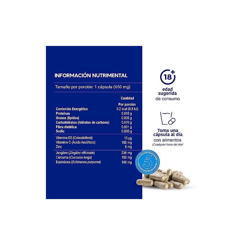 Lifeed Inmune 120 Capsulas Vitamina Jengibre Equinacea Zinc Curcuma Días