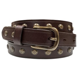 One Piece 100% Genuine Leather Belts for Women Studded Punk Dress Jean Belt 1"(25mm) wide (Brown, 32)