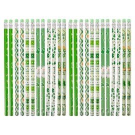 DIYEAH Pack of 24 St. Patrick's Day Pencils, Green Clover Wooden Pencils, Irish Pencils with Eraser for St Patrick's Day Party Favors