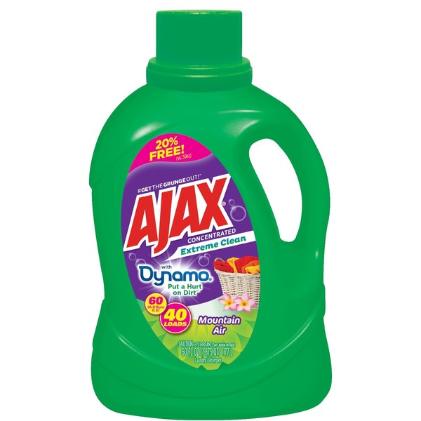 Extreme Clean Liquid Laundry Detergent with Dynamo by Ajax | Works in All Standard and HE Washing Machines | Concentrated Laundry Soap | Hot & Cold Water | Mountain Air Scent | 60 Ounces