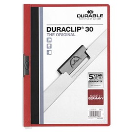 Durable DURACLIP 30 A4 Clip Folder | Holds up to 30 Sheets of A4 Paper | Robust Metal Sprung Clip | Pack of 25 Red ColouRed Files