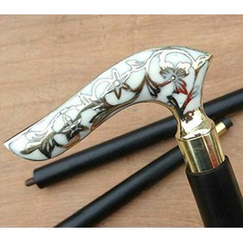 REXRYZ Gehstock mit gebogenem Griff, antikes Messing, faltbarer Gehstock, Vintage-Designer-Gehstock