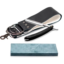 Grandslam Straight Razor Shave Ready Handmade Sharpened, 420 Steel Straight Razor Blade, 2 Layers Long Leather Canvas Strop, Sharpening Stone,2 Side Grit 3000 Waterstone Knife Sharpener