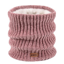 MSDC Winter Scarf for Women Neck Gaiter Warmer Chenille Fleece Face Mask Covering for Cold Weather Gifts Pink 02