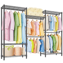 M MZG Heavy Duty Rolling Garment Rack 3 Tiers Adjustable Wire Shelving Clothes Rack with Rods Storage Closet Clothing Rack Black 15.7" D x 70.8" W x 76.5" H