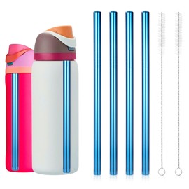 Lyreh 4pcs Straw Replacement for Owala Water Bottle 24oz/32oz, Stainless Steel Reusable with 2pcs Straw Brushes Water Bottle Accessories(Blue)