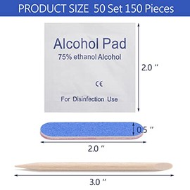 Juego de 48 juegos de manicura desechable, juego de 3 limas de uñas, incluye lima de uñas de grano 100/180, palo de madera, almohadillas removedoras d