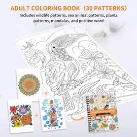 Adult Coloring Book Set,Spiral Bound Coloring Book for Adults Relaxation with 36 Colors Markers, Anxiety Relief Gifts with 30 Patterns Included Mandala Animal Flowers