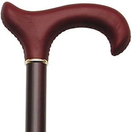 Unisex Genuine Leather Covered Derby Cane, Burgundy -Affordable Gift! Item #DHAR-9766504