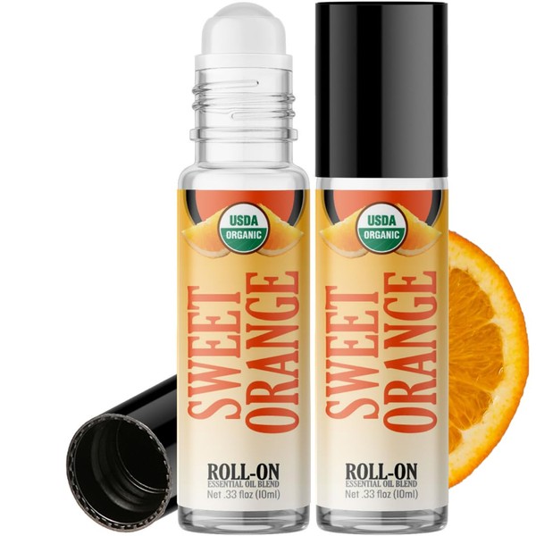 Healing Solutions HSO - Organic Orange Essential Oil Roll On (2 Pack) USDA Certified Perfume, Aromatherapy