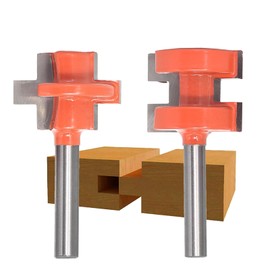 Sinoprotools 2pcs Tongue and Groove Router Bits Set 1/4 Inch Shank, Carbide Tipped Square Tooth T Shape，Tongue and Groove Glue Joint Router Bit for Board Tabletops,Panels Joinery