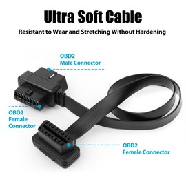 XINXXR OBD2 Extension Cable - 16 Pin OBD2 Splitter 1x Male and 2X Female Cable Adapter - 2FT/60CM Durable Flat Design