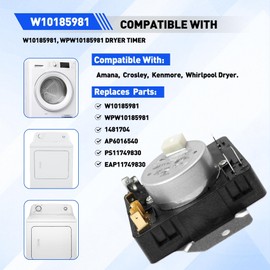W10185981 WPW10185981 Dryer Timer Replaces Parts: W10185981, WPW10185981, 1481704, AP6016540, PS11749830, EAP11749830 Compatible with Whirlpool, Amana, Crosley, Kenmore Brand Dryer 115VAC, 60Hz