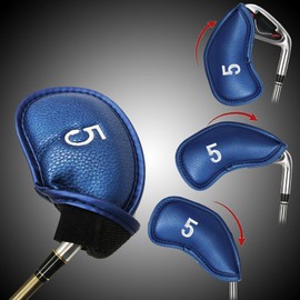 Golf Head Covers for Irons Synthetic Leather Value 11/12 Piece Set,Iron Club Headcover Lightweight Easy to Use Fit Main Iron Clubs Gift Set (Single-Side Blue)