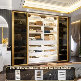 Aheaplus 21.3" Closet System with 4 Drawers, Wood Closet Organizer with Open Shelves, Modular Drawers System Tower, Walk-in Closet Small Wardrobe Rack, Tall Storage Cabinet Unit, White