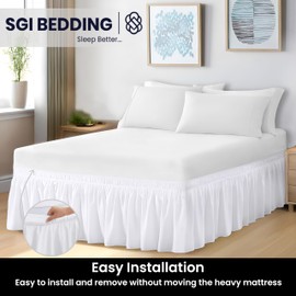 SGI bedding 16 Inch Drop Bed Skirt Queen Size Elegant Wrap Around Pattern Wrinkle Resistant Fabric for Modern and Stylish Look -White