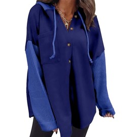 SHEWIN Women's Oversized Sweatshirts for Women Loose Fit Casual Long Sleeve Button Lightweight Hoodies Fall Outfits Women Trendy,US 0-2(XS),Navy Blue