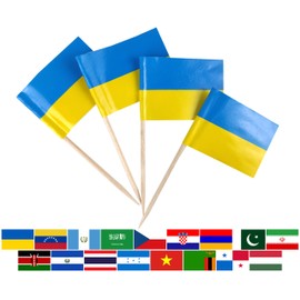 JBCD Ukraine Toothpick Flag Ukrainian Mini Small Cupcake Topper Flags, 100 pcs