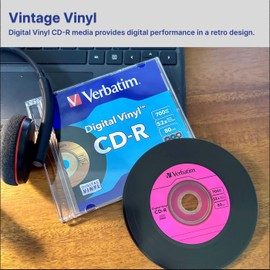 Verbatim CD-R Blank Discs 700MB 80min 52X Recordable Disc for Data and Music with Digital Vinyl Surface - 10pk Slim Case Blue/Green/Orange/Pink/Purple
